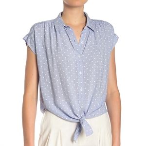 Good Luck Gem Polka Dot Tie Front Camp Shirt